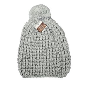 Gertex Womens Grey Metallic Knit Pom Pom Beanie Size OS NWT